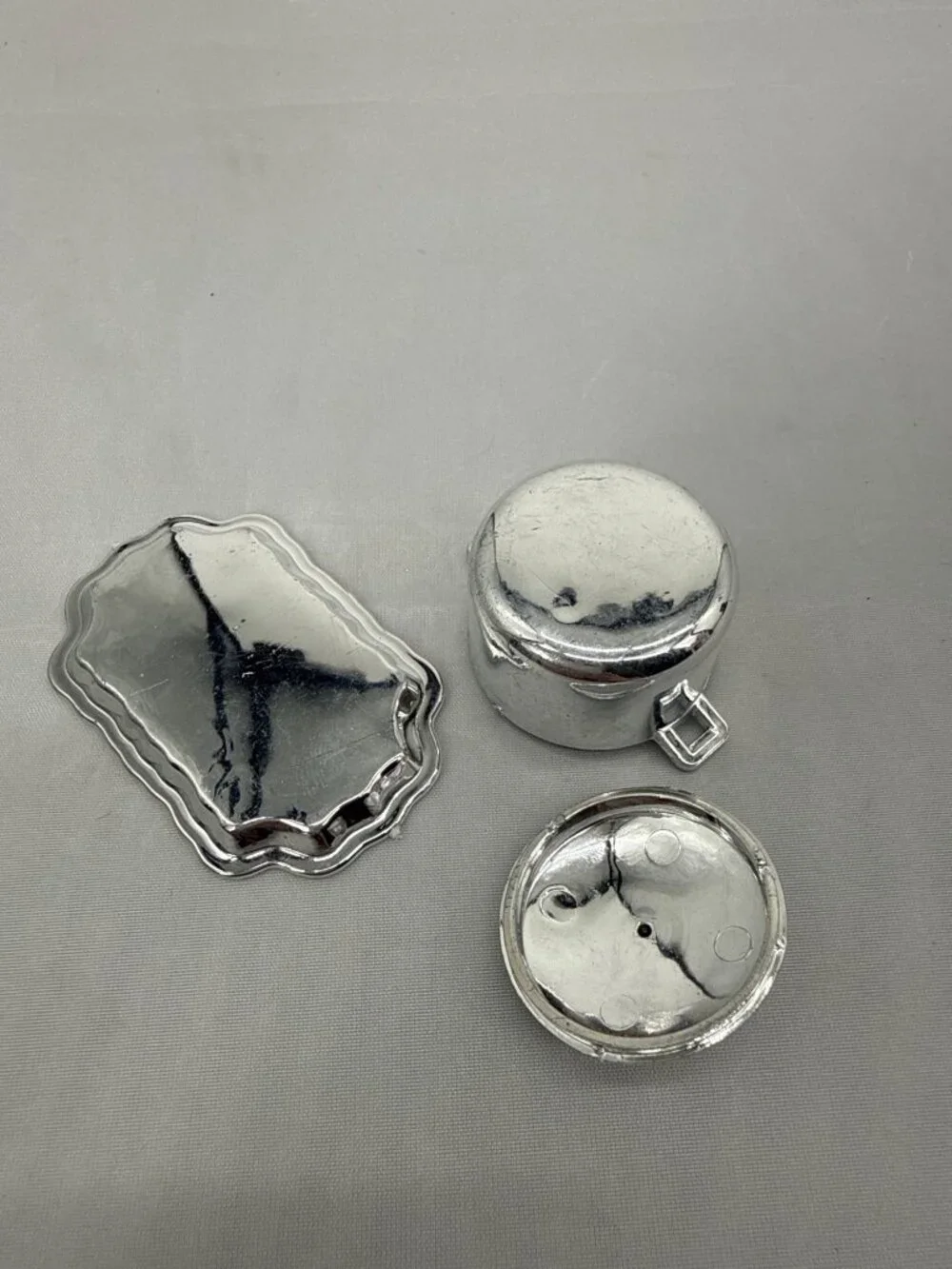 Silver Miniature Dollhouse Kitchen Pot & Tray Set Coquette Retro Decor